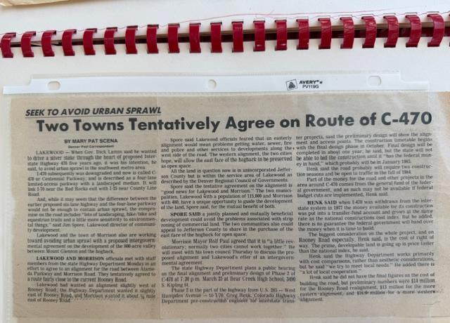 Two Towns Tentatively Agree on Route of C-470 article clipping.