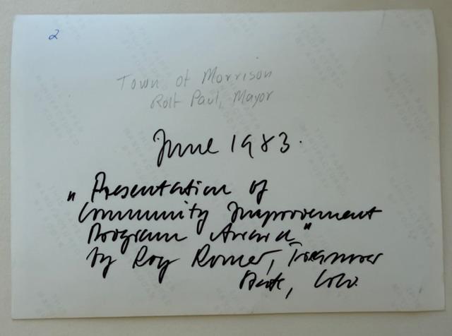 Back of award photo with Rolf Paul handwriting