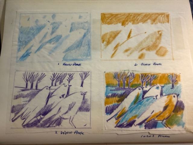 Rolf Paul's printmaking study for a wren composition